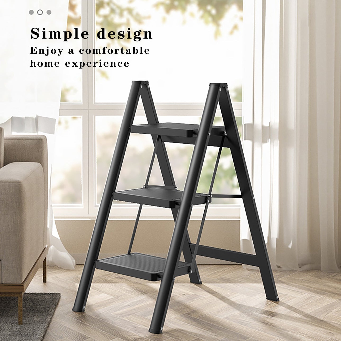 Compact Stepladder, 3 Tiers, Foldable, Aluminum, Wide, Lightweight