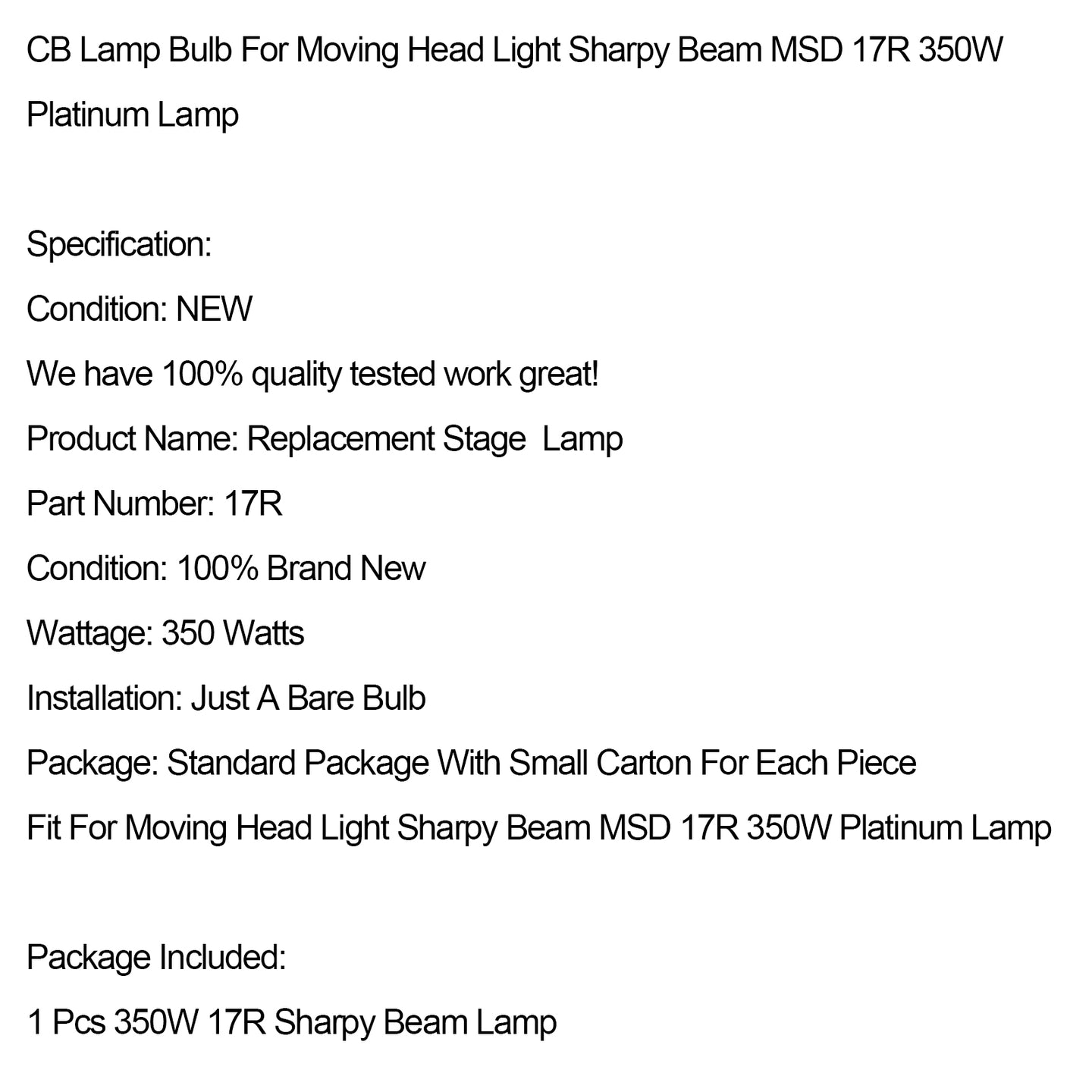 350W MSD 17R Replacement Lamp – Sharpy Beam Moving Head Bulb for Stage & Show Lighting