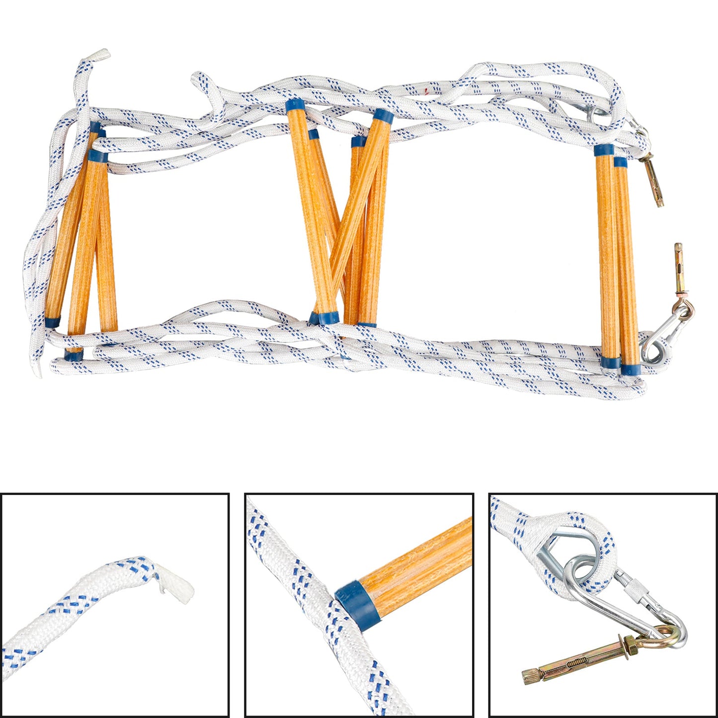 5M (16ft) Folding Fire Escape Ladder for 2-Story Windows, 660 lbs Capacity, Portable Emergency Rope Ladder