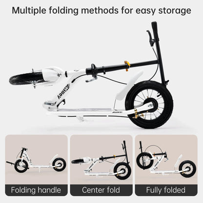 White Foldable Kick Scooter Ages 6+, Teens/Adults Max 220lb