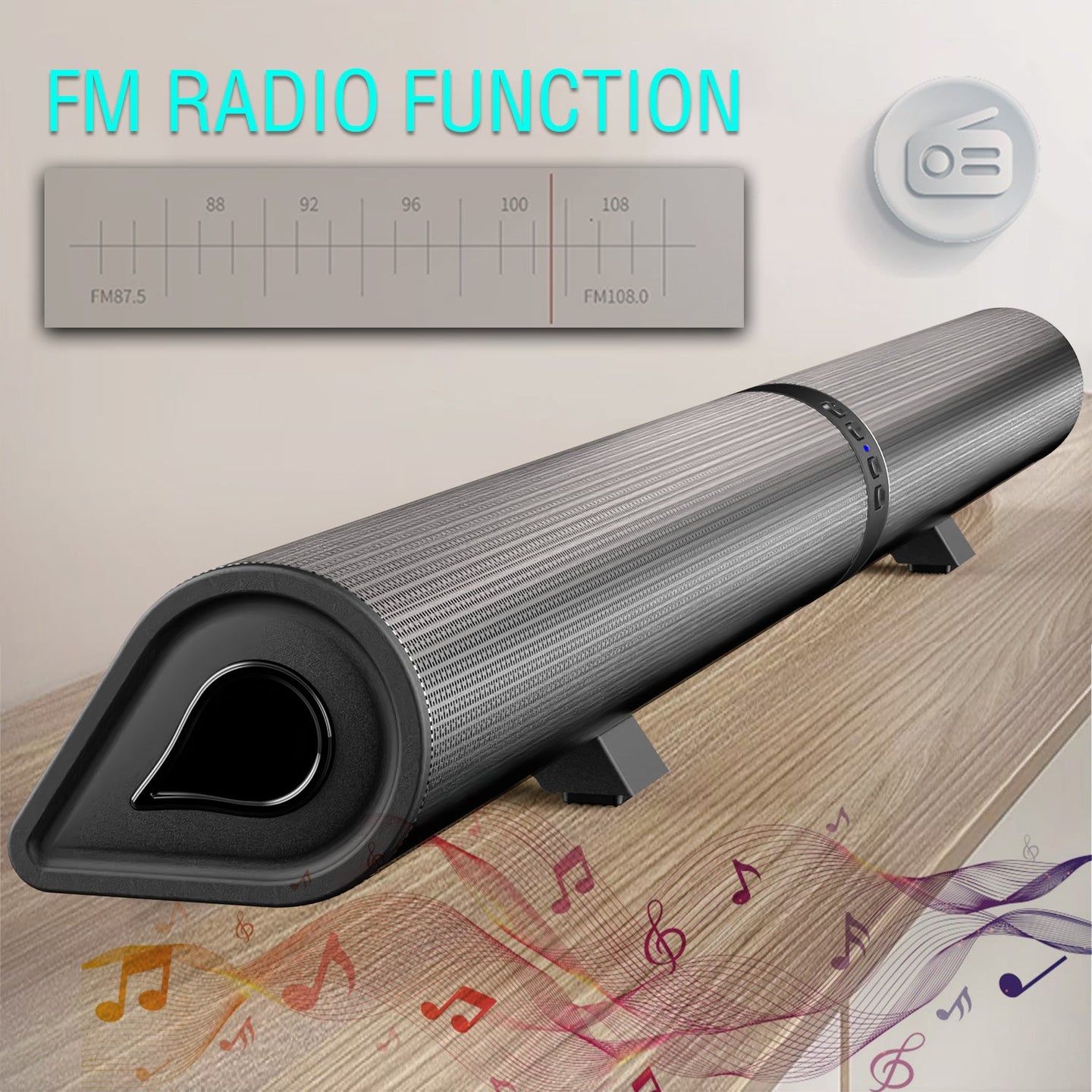 40cm Bluetooth Sound Bar System – Wireless Detachable Subwoofer & 2 Speaker Surround Audio