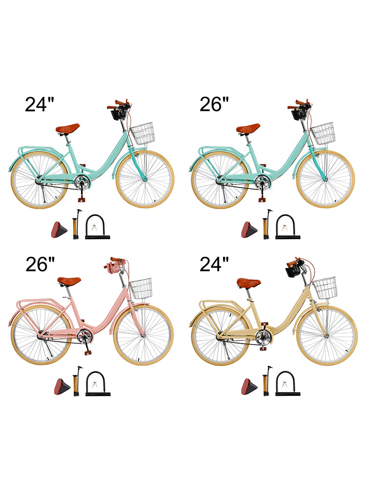 24/26 inch Women City Bicycle Beach Cruiser Bike with Basket & Rack
