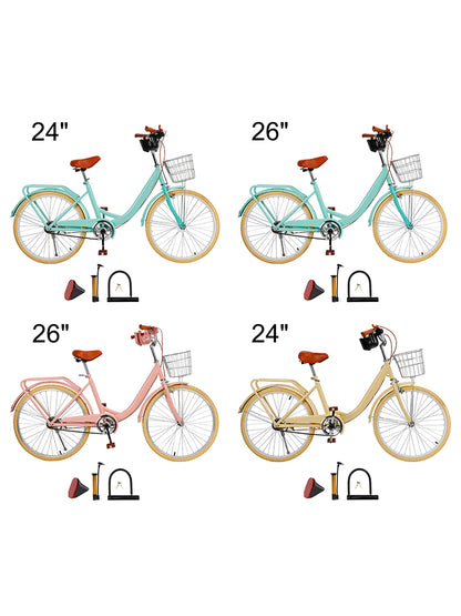24/26 inch Women City Bicycle Beach Cruiser Bike with Basket & Rack