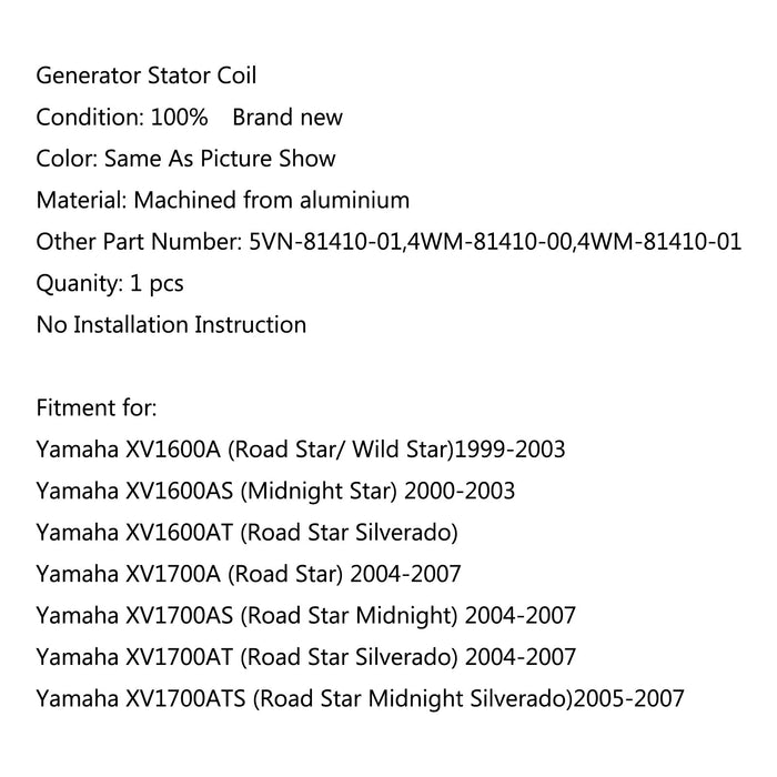 2004-2007 Yamaha XV1700AT (Road Star Silverado) Generator Stator Coil