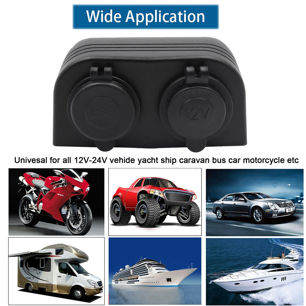 12V/24V 4.2A Dual USB Charger Socket, Waterproof Surface Mount Power Outlet for Car, Truck, RV & Boat