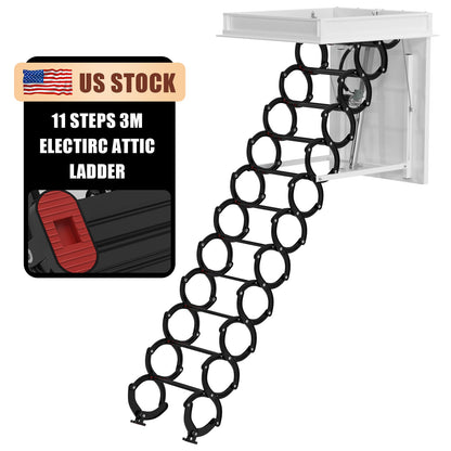 11 Steps 3m Electirc Attic Ladder Aluminum Folding With Remote Loft 31.5*35.4inch