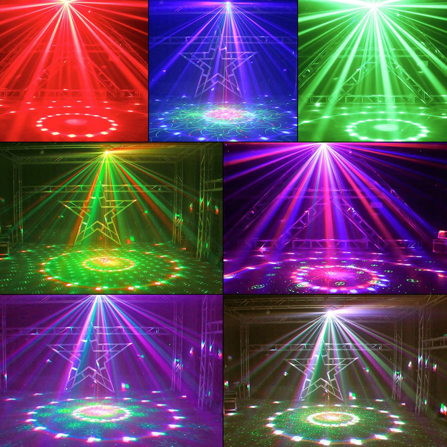 4-in-1 DJ Party Light with Strobe, UV Blacklight, Magic Ball & Laser, DMX & Sound Activated with Remote