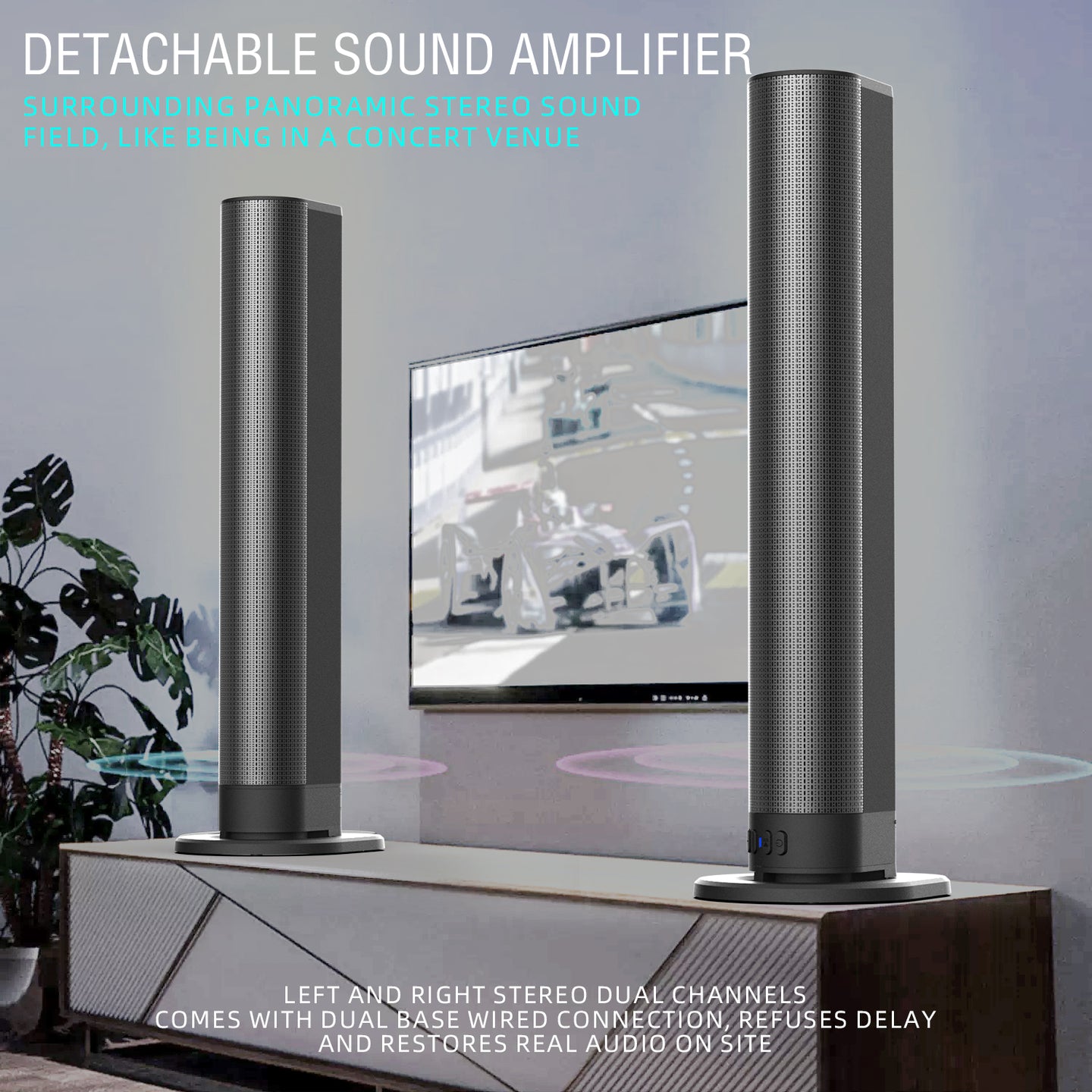 40cm Bluetooth Sound Bar System – Wireless Detachable Subwoofer & 2 Speaker Surround Audio