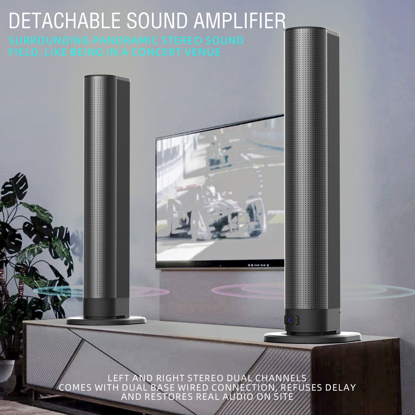 40cm Bluetooth Sound Bar System – Wireless Detachable Subwoofer & 2 Speaker Surround Audio