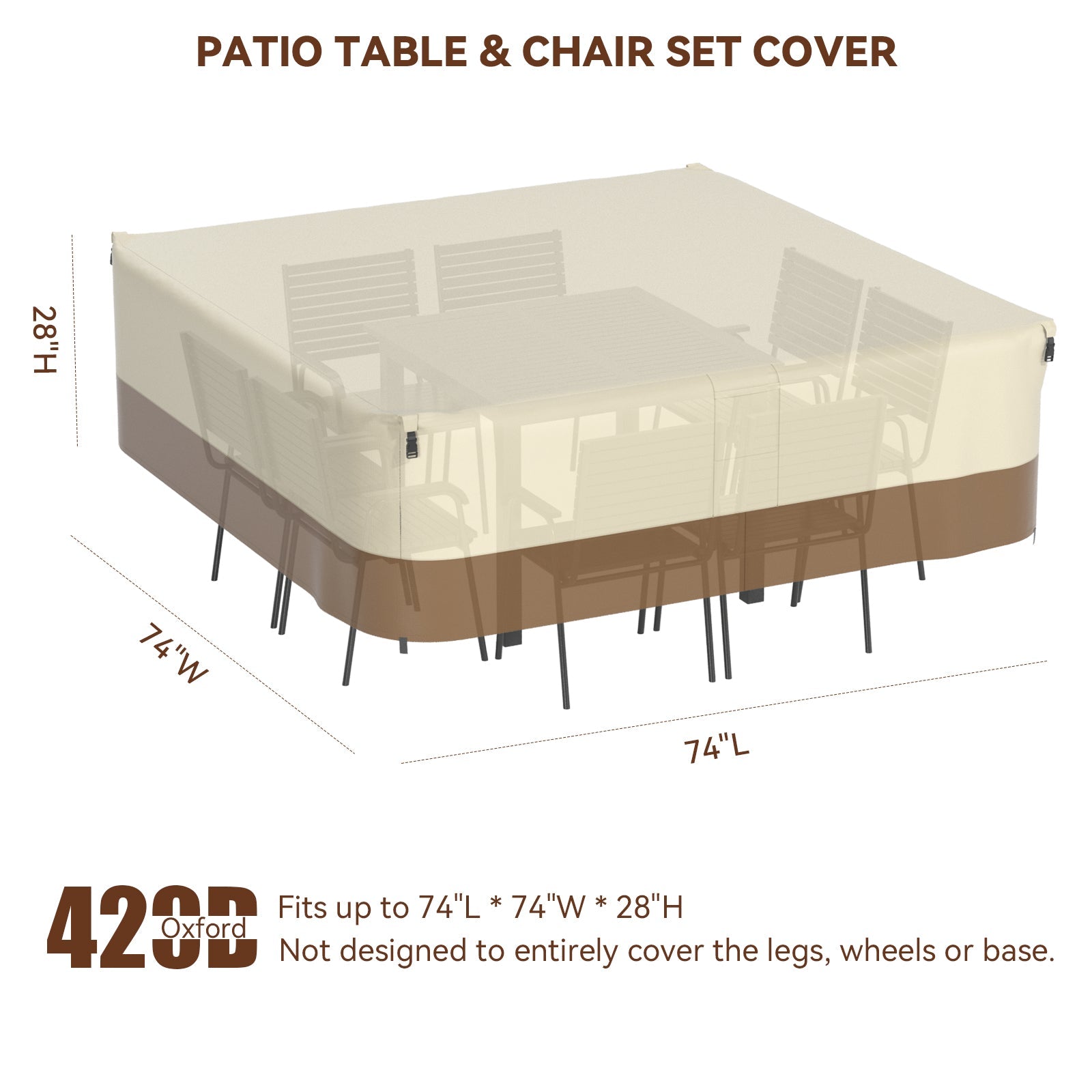 420D Square Waterproof Patio Furniture Cover for Outdoor Table and Chairs, 188*188*71cm