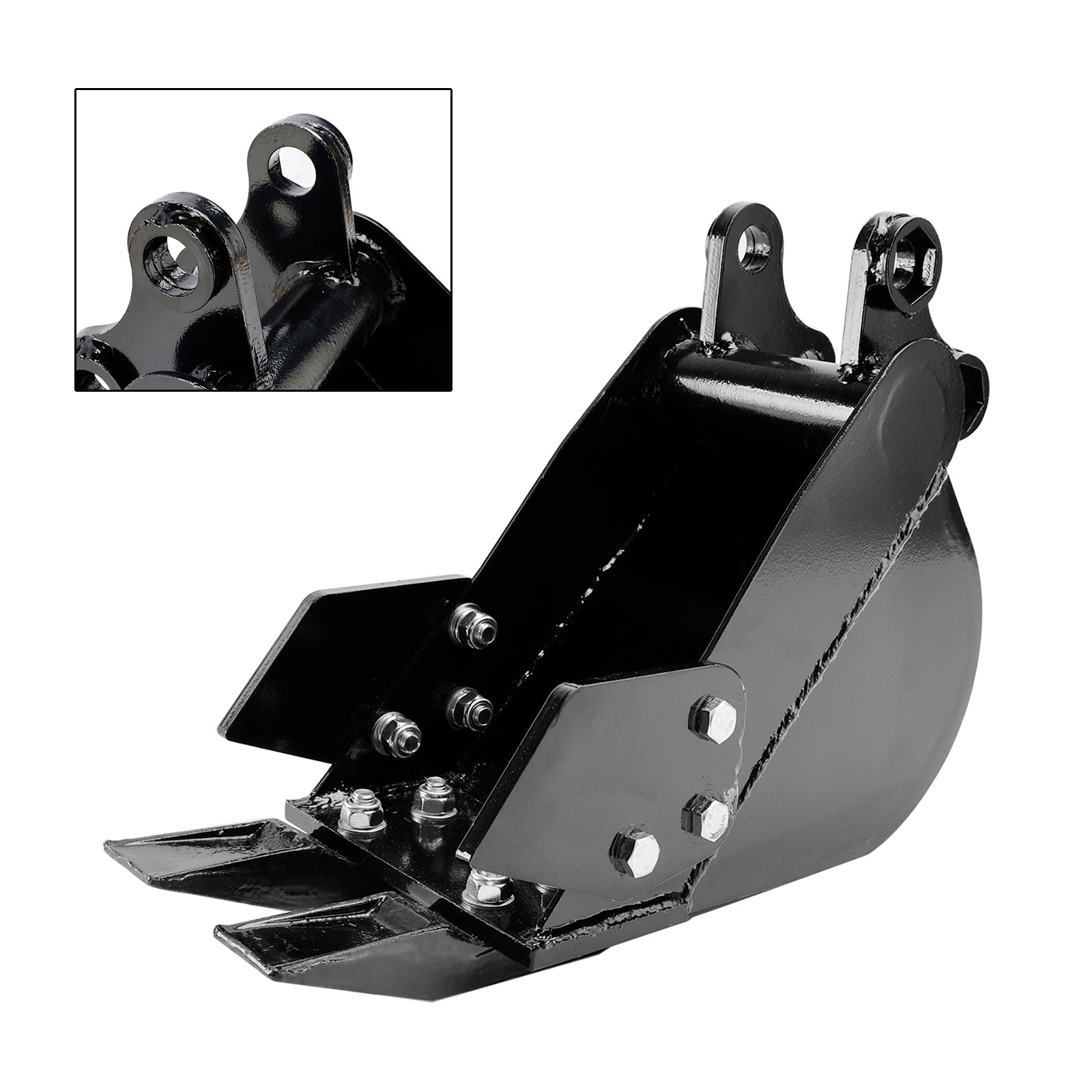 8" (200mm) Mini Excavator Trenching Bucket, 2-Tooth, Fits 25mm Pins, 90mm Pin Centers, 90mm Span