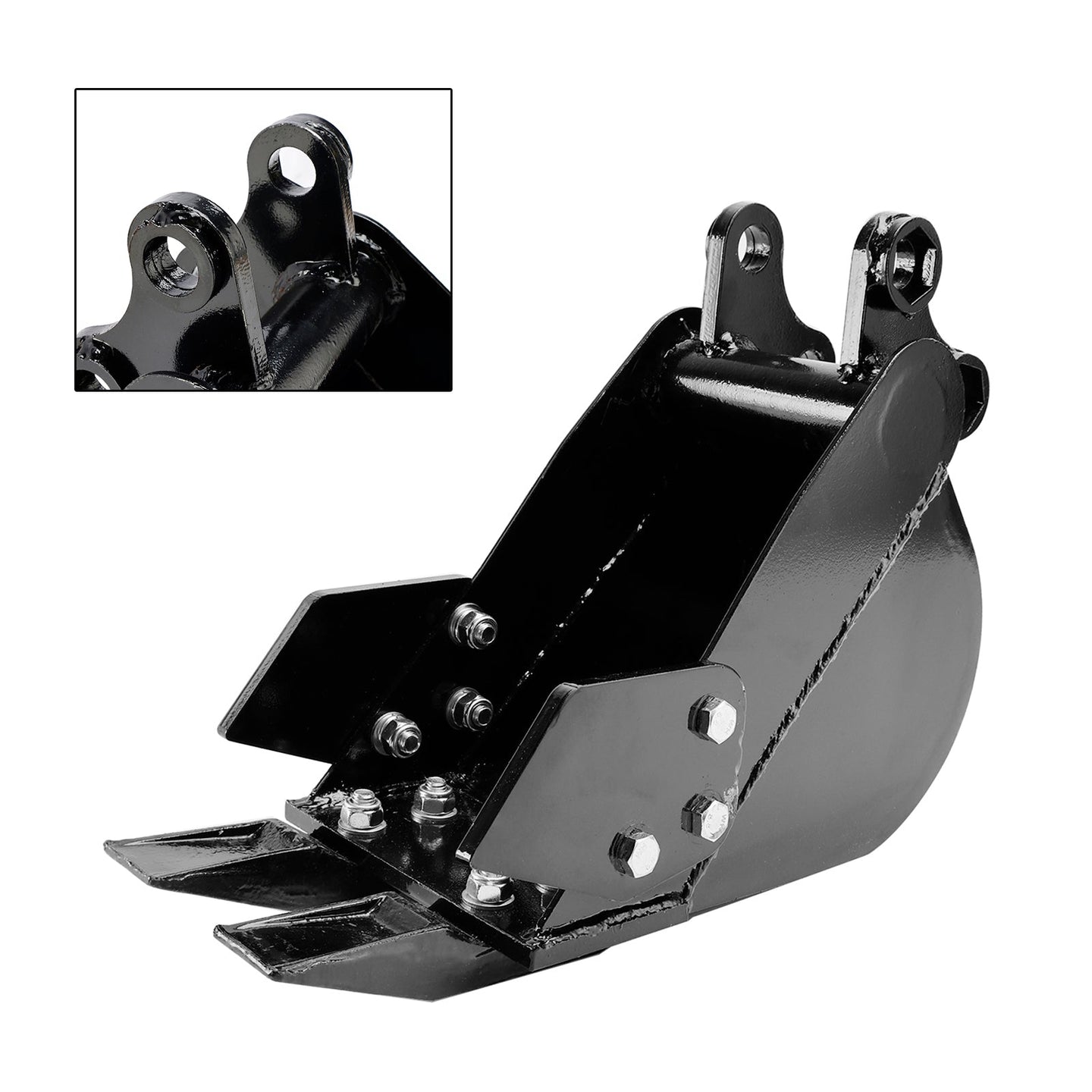 8" (200mm) Mini Excavator Trenching Bucket, 2-Tooth, Fits 25mm Pins, 90mm Pin Centers, 90mm Span