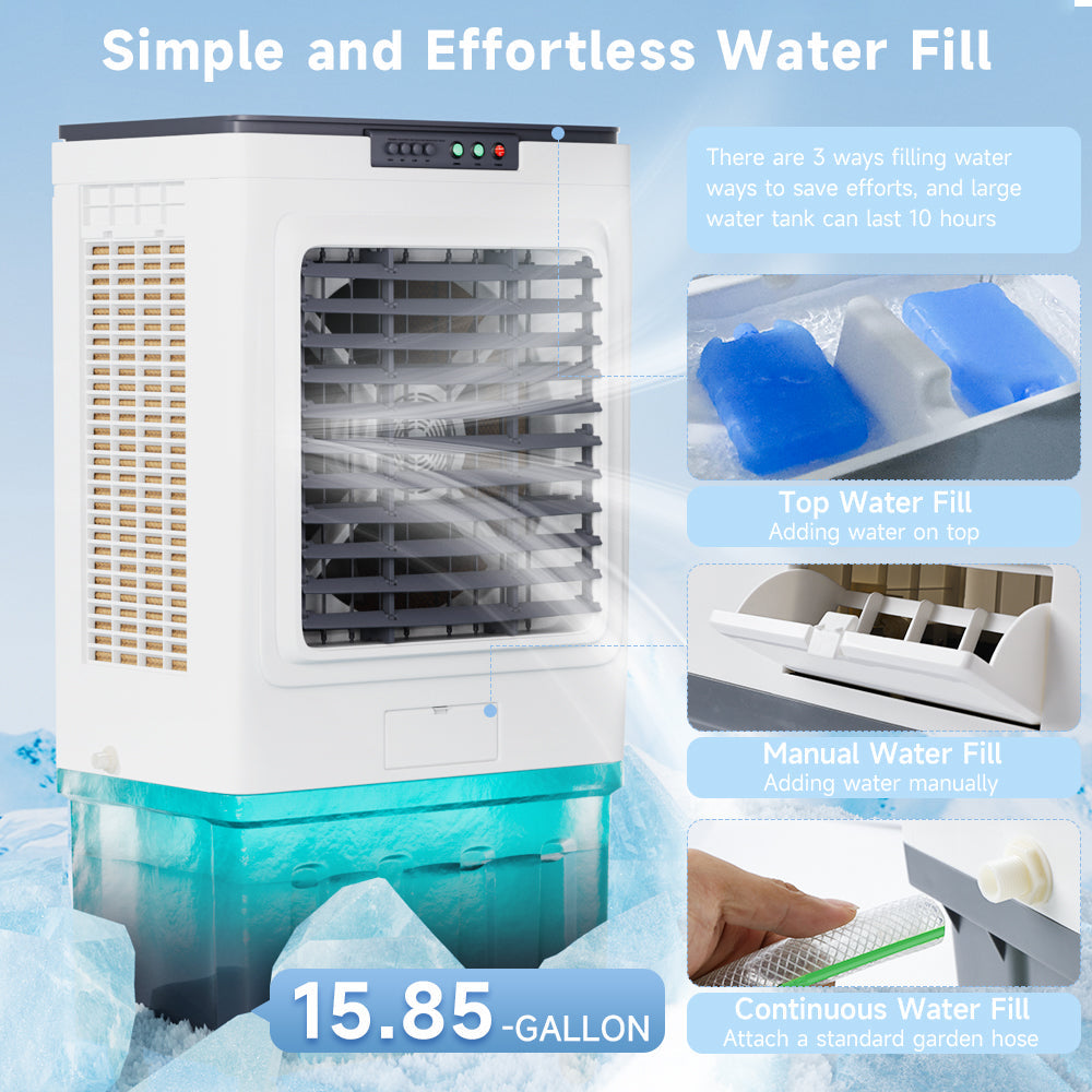 16 Gallon Evaporative Cooler 3000CFM Evaporative Air Cooler