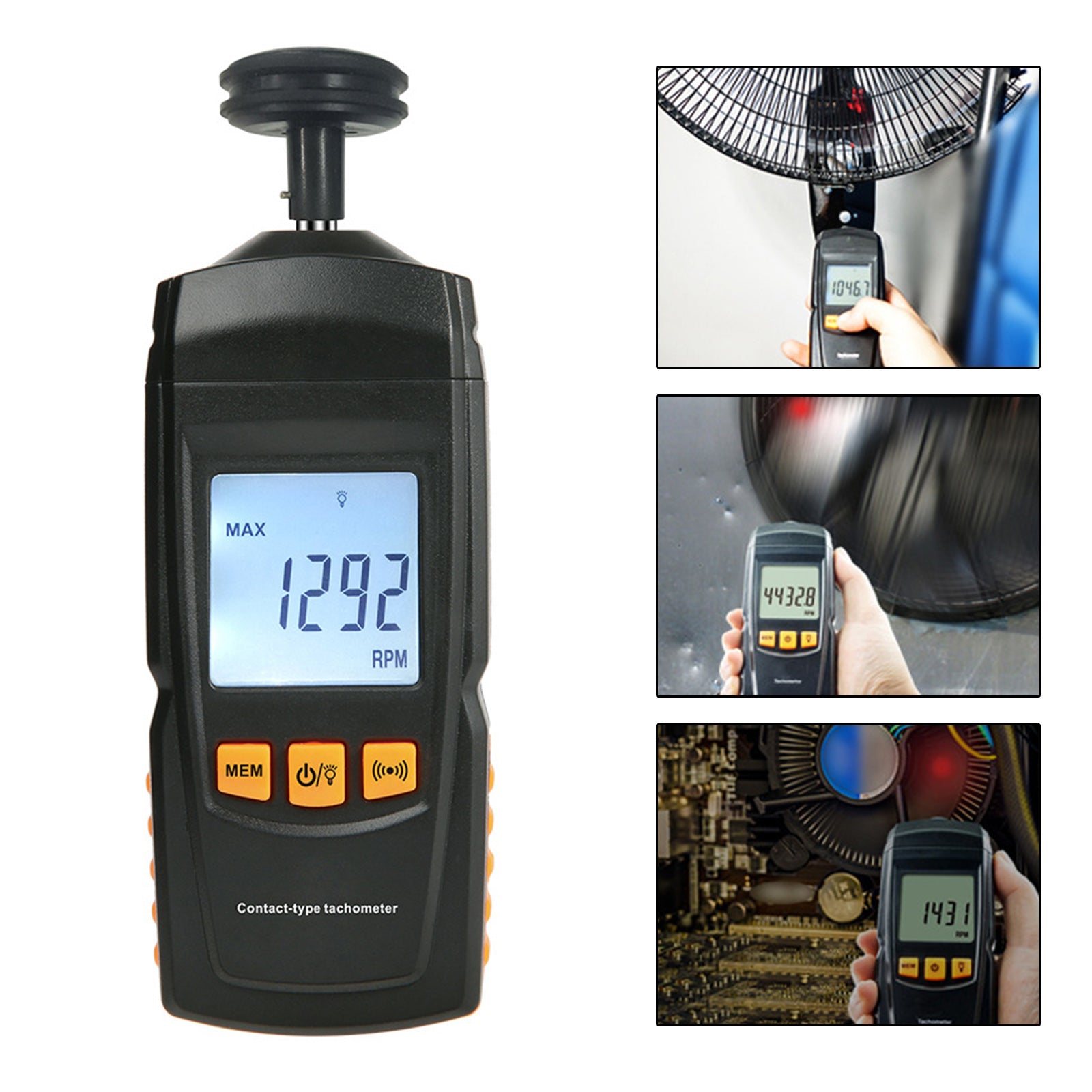 GM8906 Portable Digital Contact Motor Tachometer LCD Speedometer Tach RPM Tester