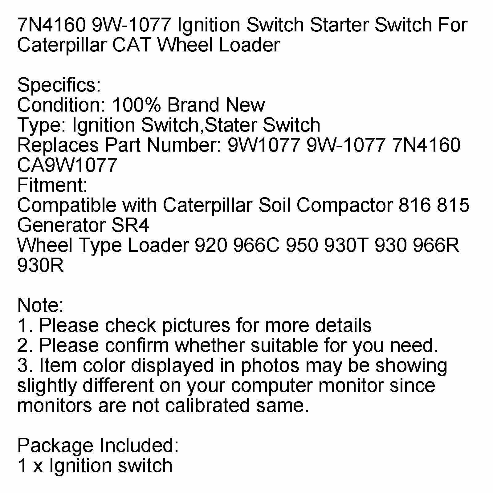 Ignition Switch Key 7N4160 9W-1077 Fits For Caterpillar CAT Wheel Loader