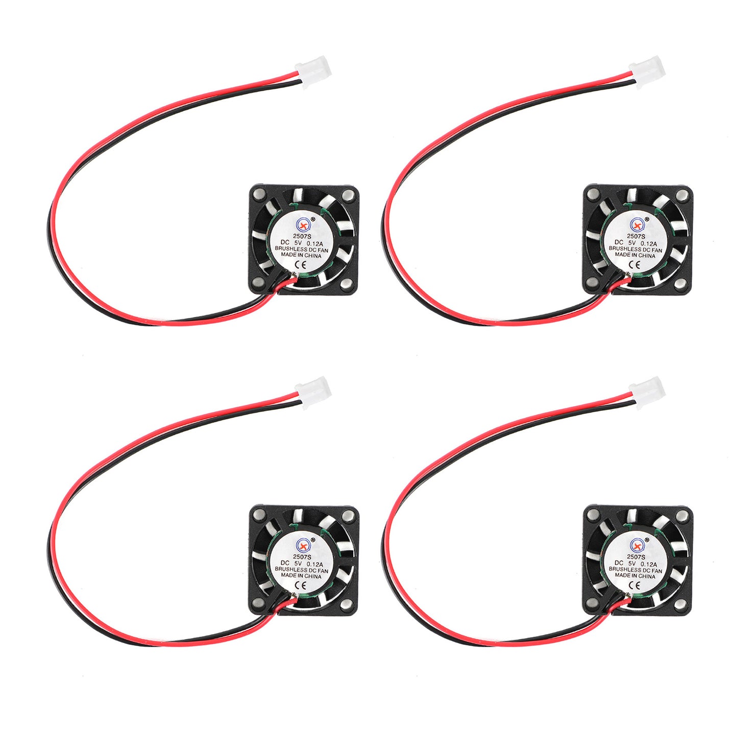 4x Brushless DC Cooling Blower Fan 5V 0.12A 2507S 25x25x7mm Sleeve 2 Pin Wire