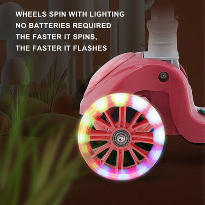 Foldable 3-Wheel Kids Scooter with Seat & Lights a?? Adjustable Handlebar (Pink)