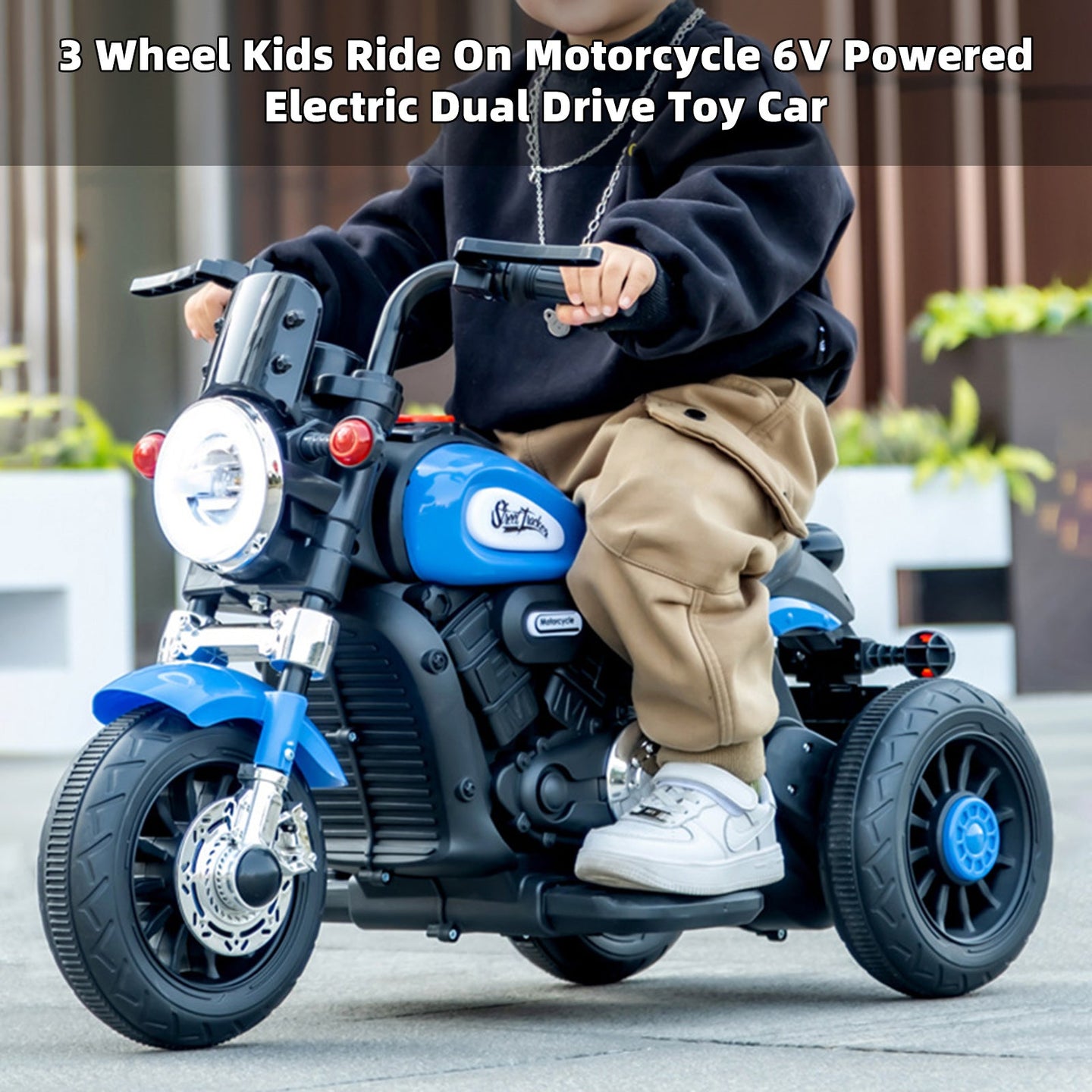 3-Wheel Kids Ride-On Motorcycle 6V (Blue) | Dual Drive (Copy)