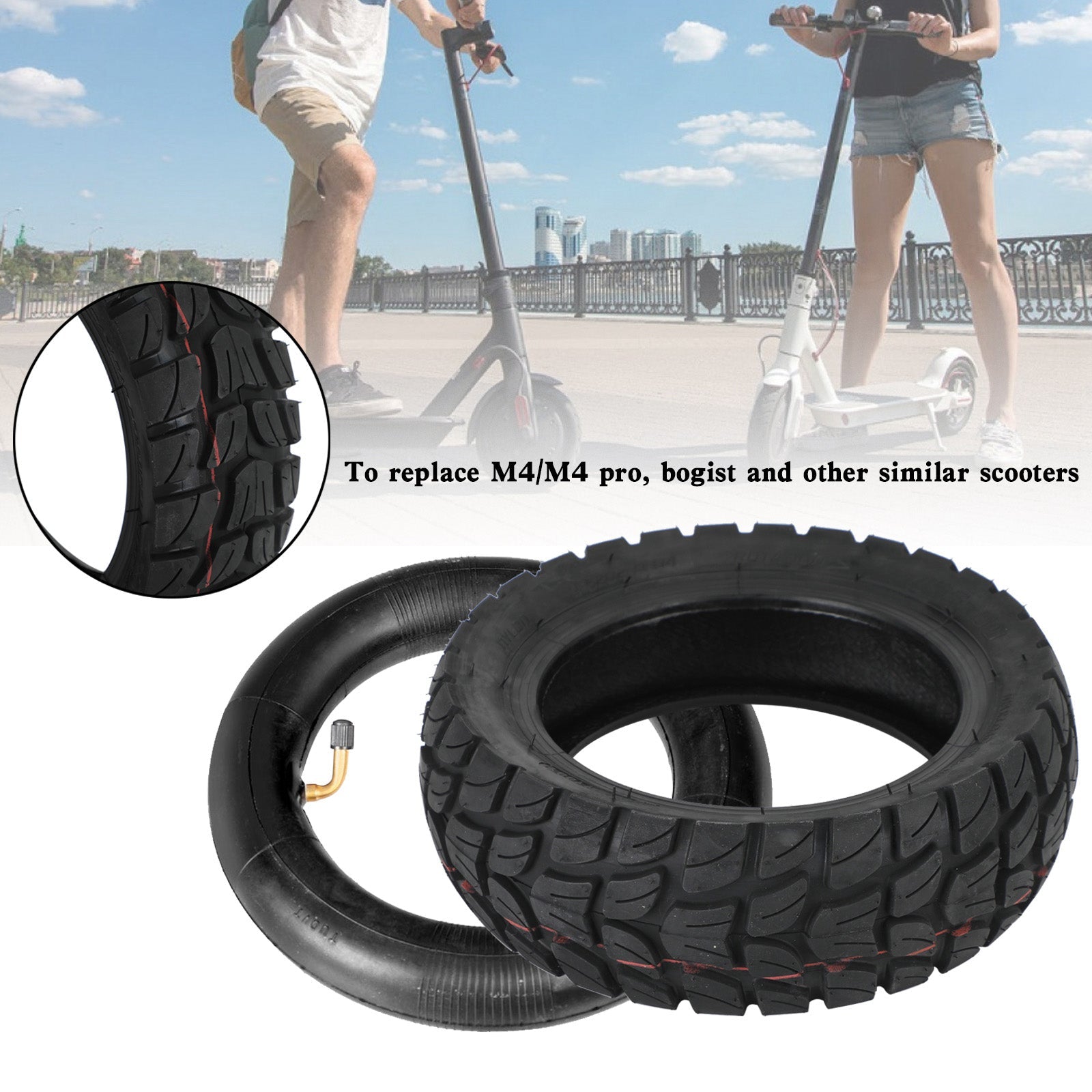 10x3inches/255x80 Off-Road Outer Tyre+innerTube For KUGOO M4 Zero etc 80/65-6