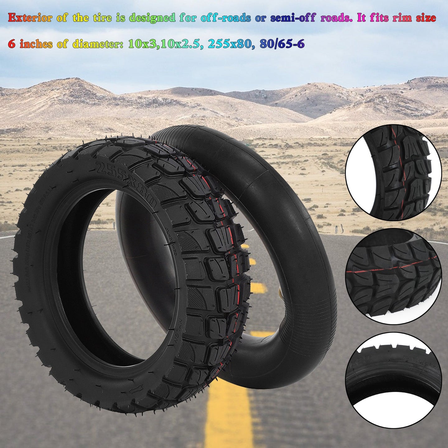10x3 inch Off-Road Outer Tyre+Tube KUGOO M4 Zero etc 80/65-6 (Copy)