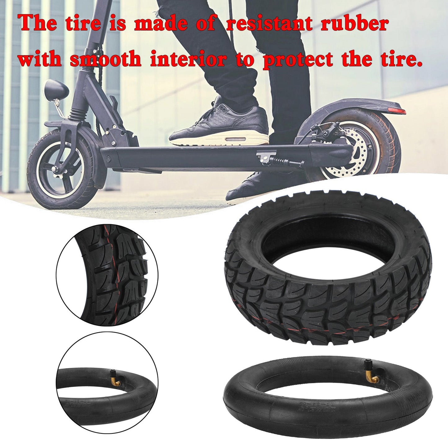 10x3 inch Off-Road Outer Tyre+Tube KUGOO M4 Zero etc 80/65-6