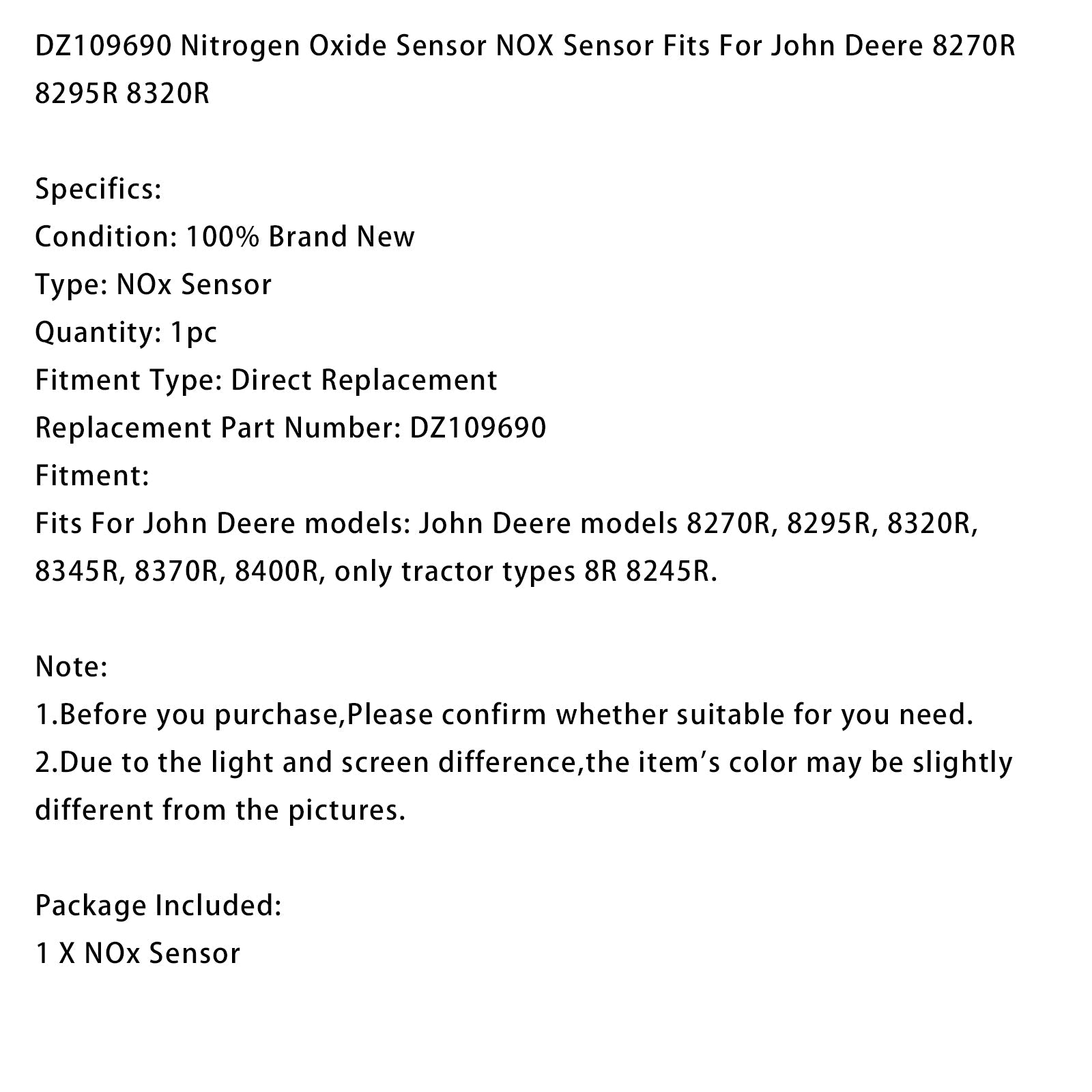 DZ109690 Nitrogen Oxide Sensor NOX Sensor Fits For John Deere 8270R 8295R 8320R