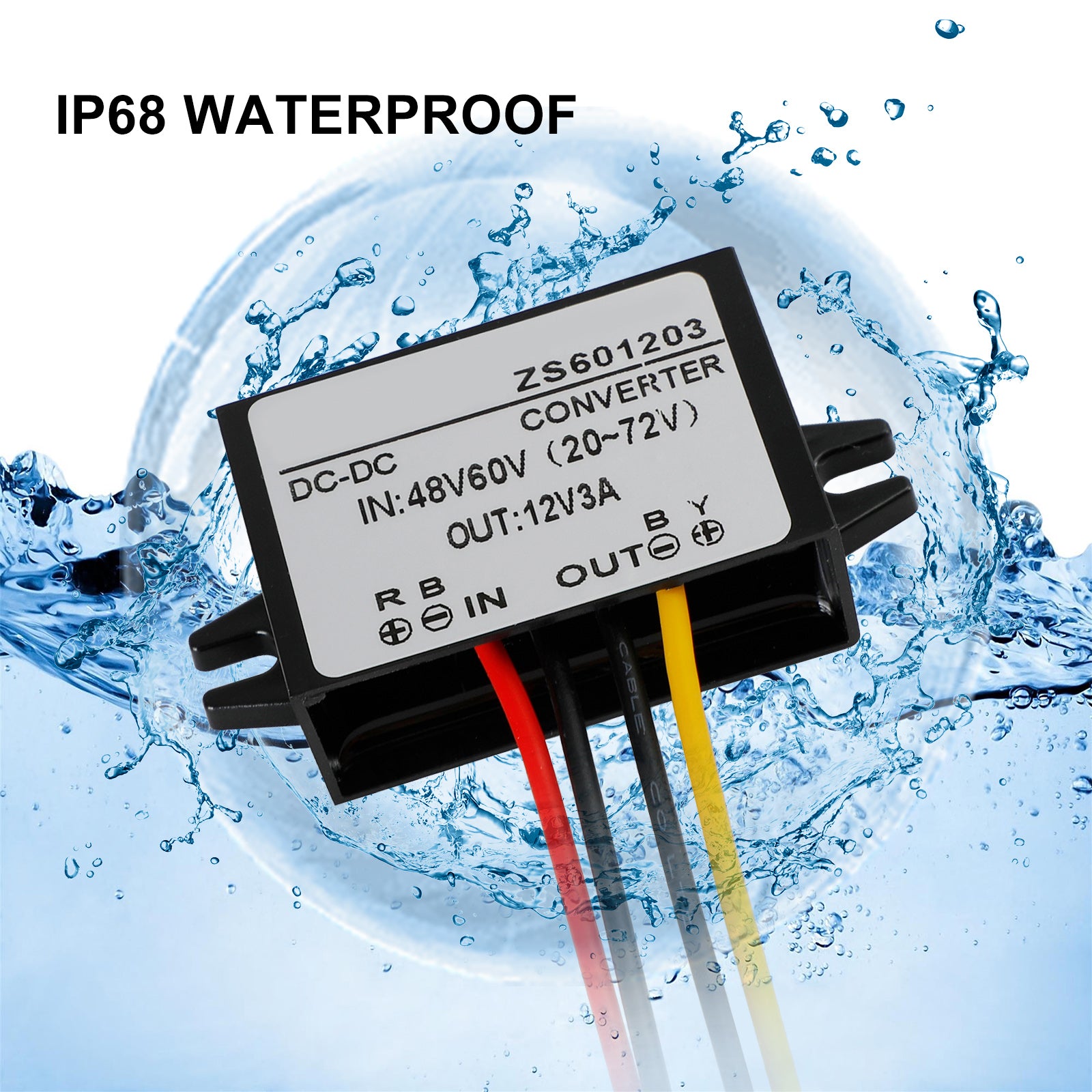 Waterproof DC-DC Converter 60V Step Down to 12V Car Power Supply Module, 3A