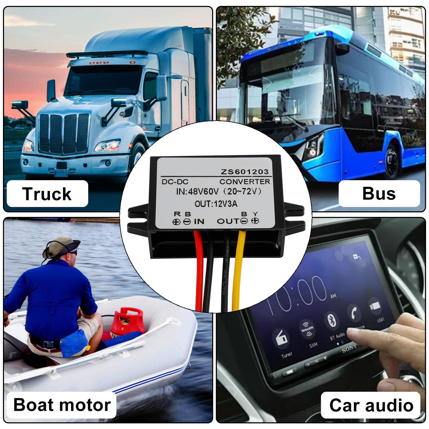 Waterproof DC-DC Converter 60V Step Down to 12V Car Power Supply Module, 3A
