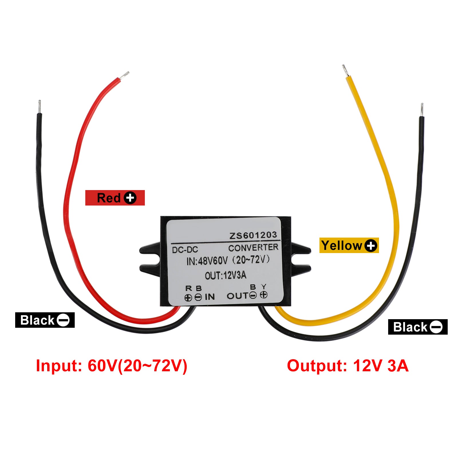 Waterproof DC-DC Converter 60V Step Down to 12V Car Power Supply Module, 3A