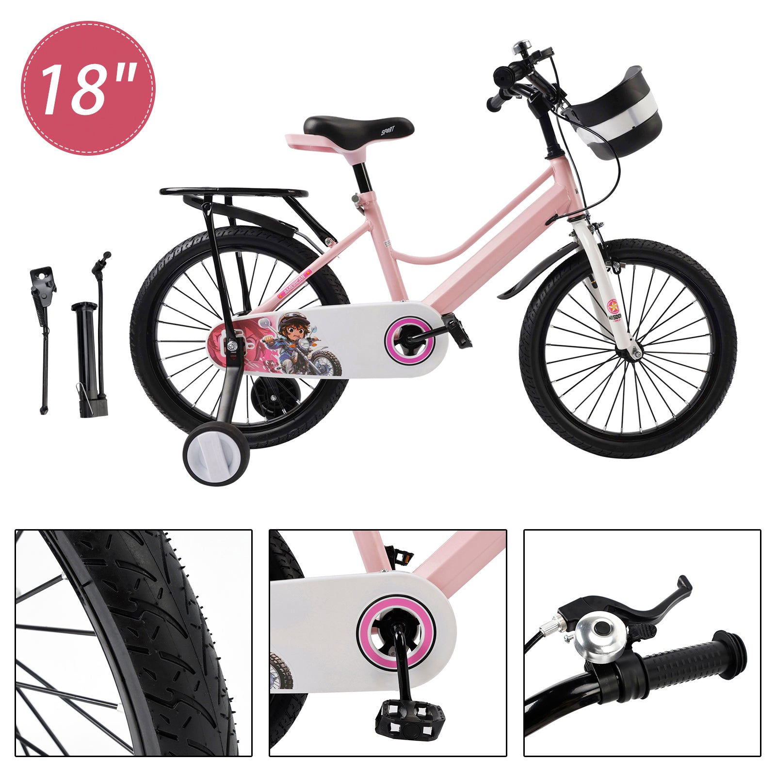 18" Kids Bike for Boys and Girls with auxiliary wheels & Rack Pink (Copy)