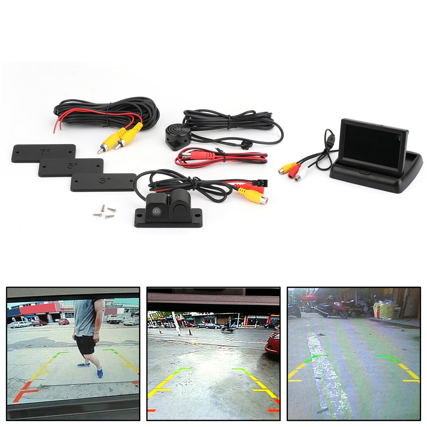 Car Rear Camera Parking Sensor Radar + Beeper + 4.3" LCD Fold Mirror Kit