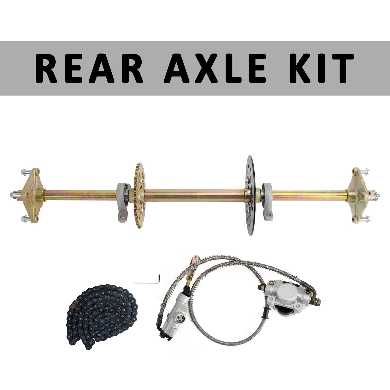 32" Rear Live Axle Kit with Sprocket, Brake & Wheel Hub – Replacement for ATV, Quad & Go Kart