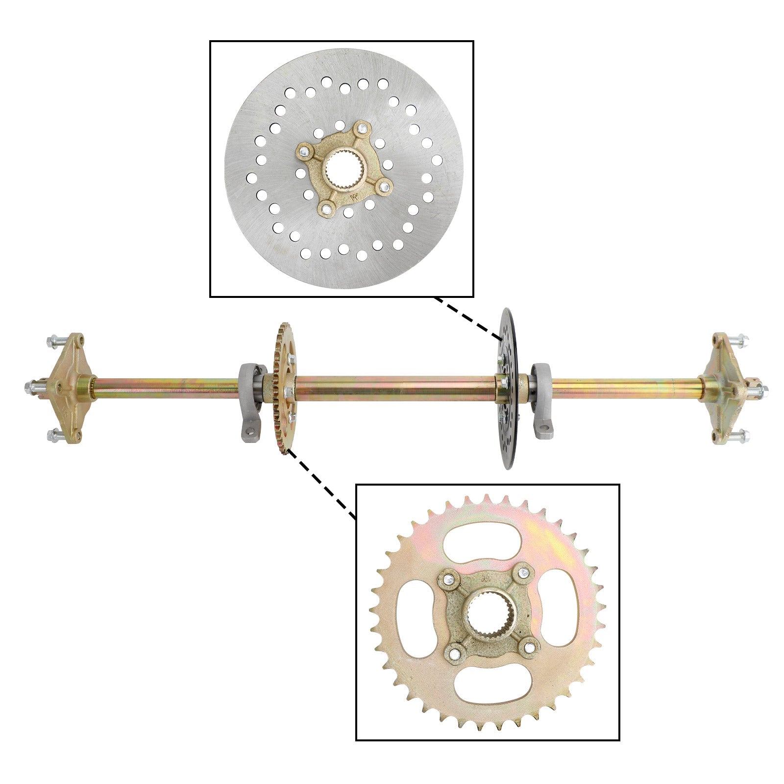 32" Rear Live Axle Kit with Sprocket, Brake & Wheel Hub – Replacement for ATV, Quad & Go Kart
