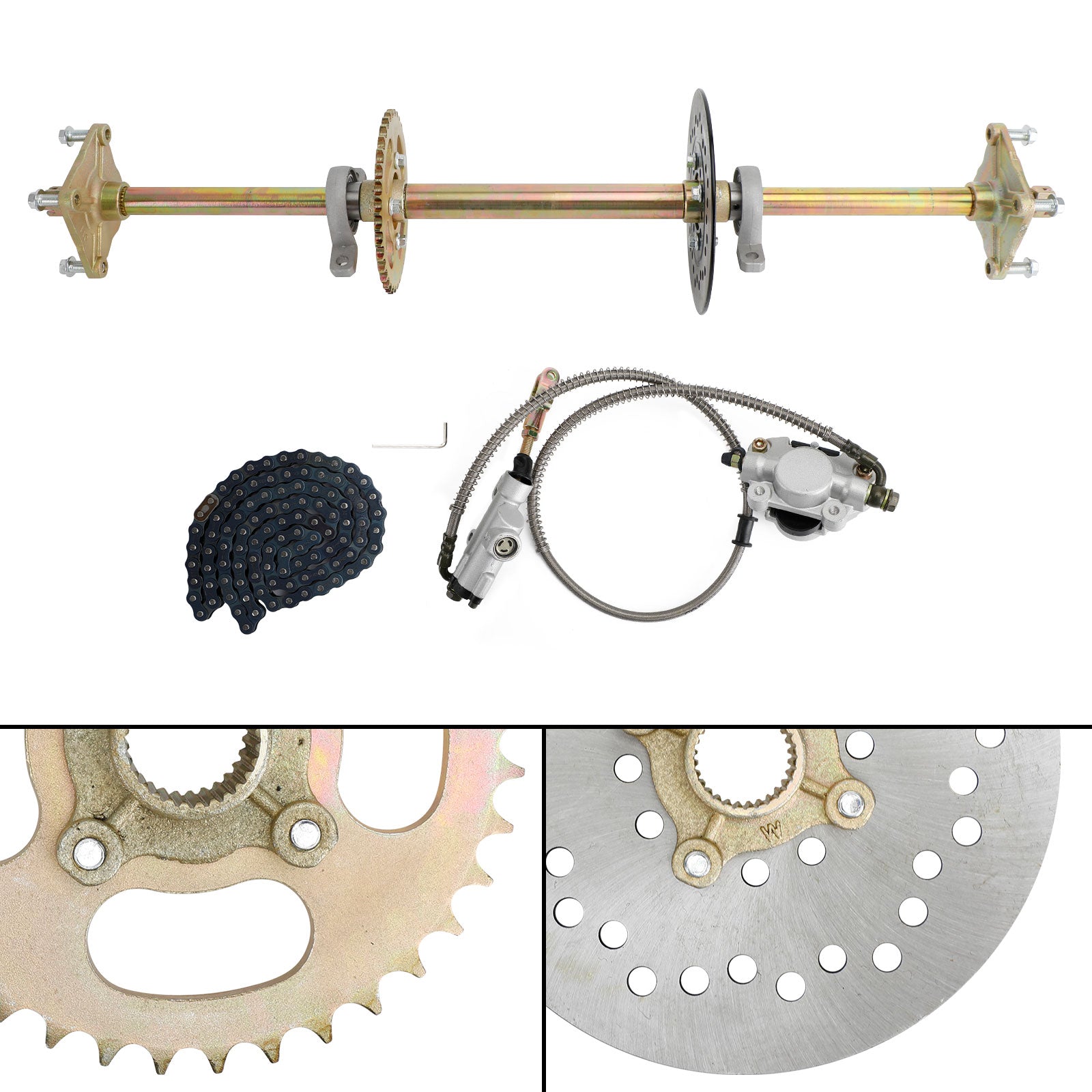 32" Rear Live Axle Kit with Sprocket, Brake & Wheel Hub – Replacement for ATV, Quad & Go Kart