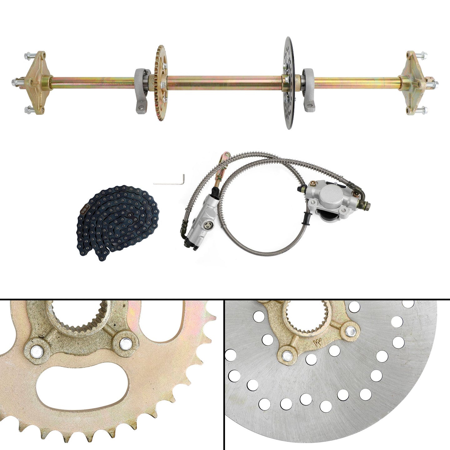 32" Rear Live Axle Kit with Sprocket, Brake & Wheel Hub – Replacement for ATV, Quad & Go Kart