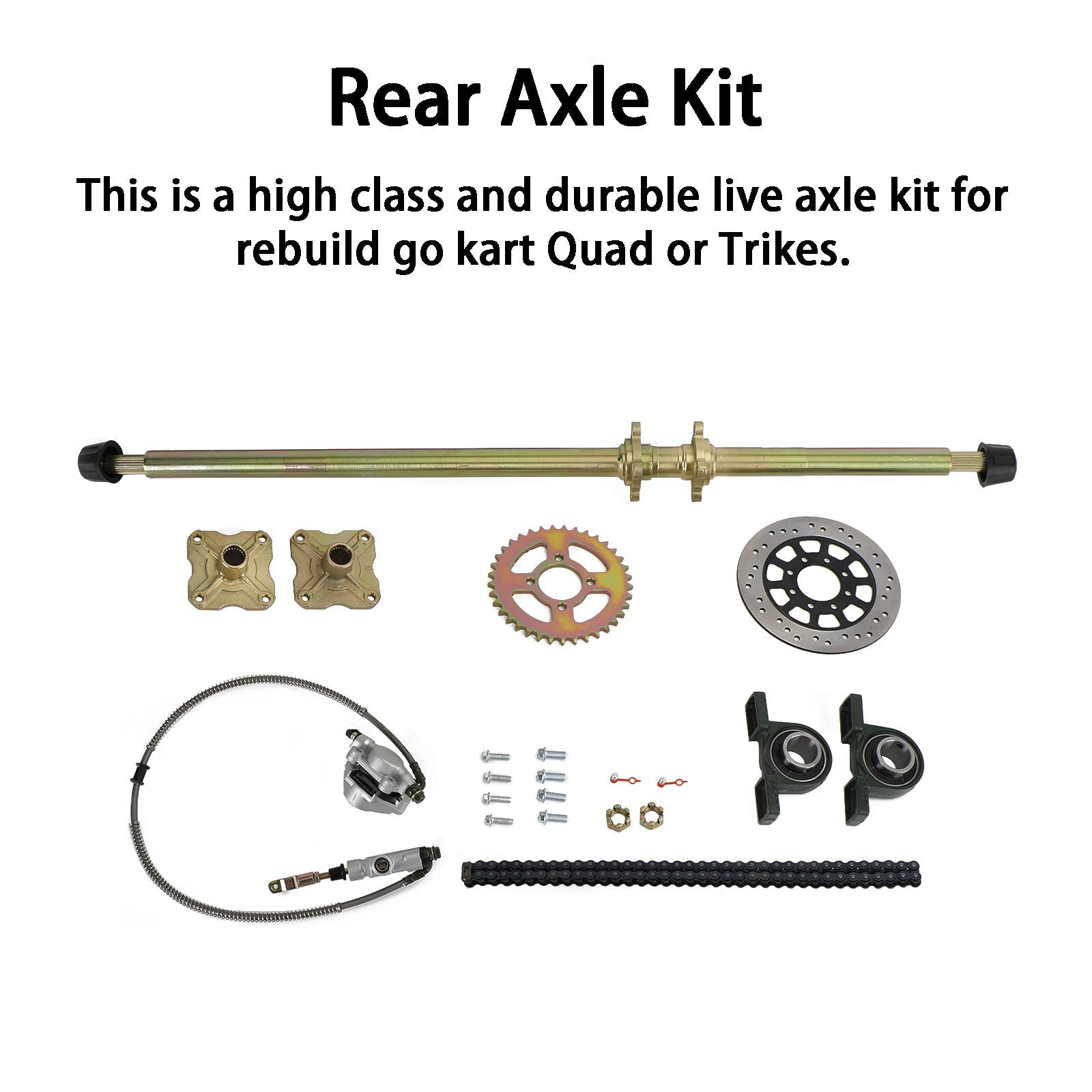 44.8 inch ATV Quad Go Kart Rear Live Axle Kit Sprocket Brake Wheel Hub Brake Assembly