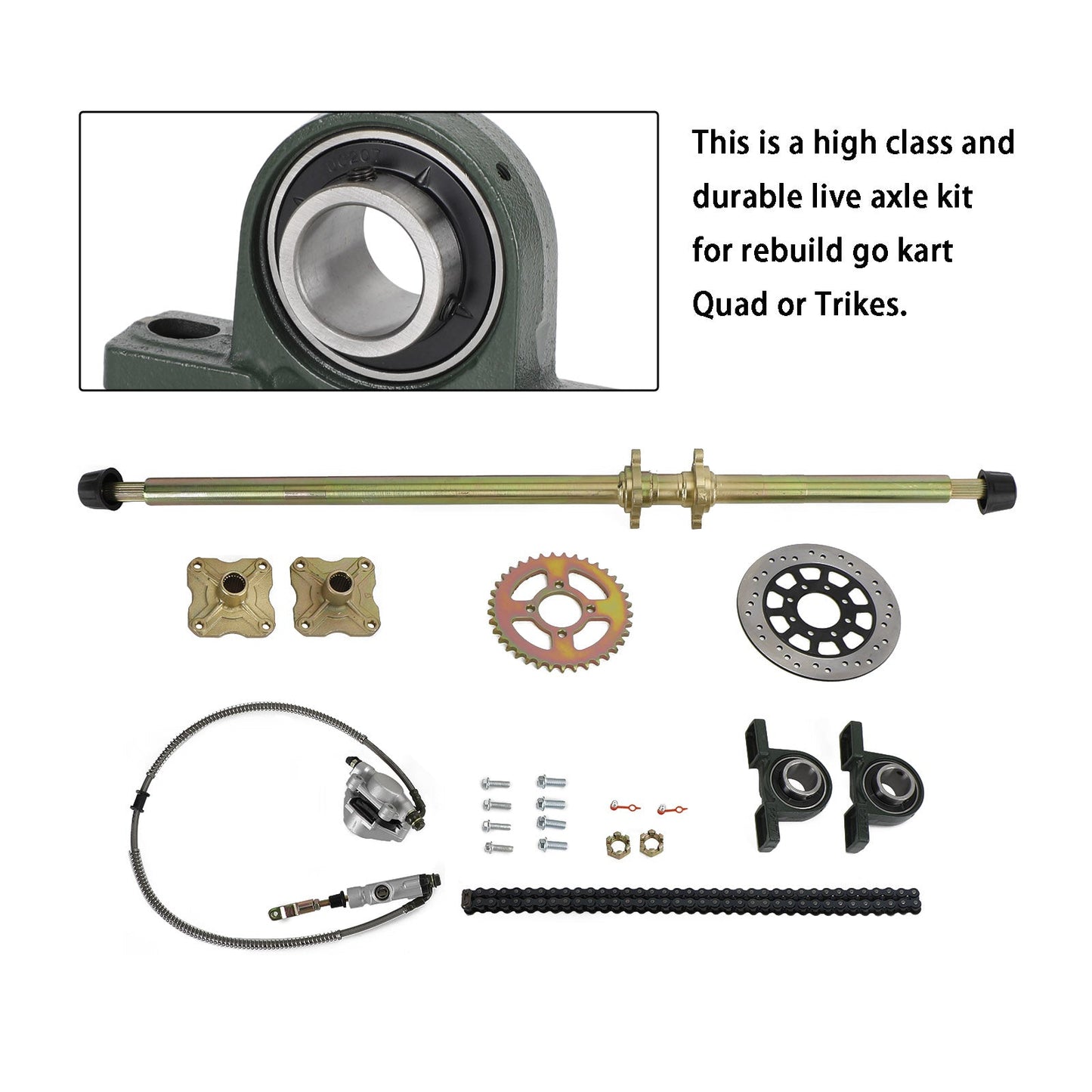 44.8 inch ATV Quad Go Kart Rear Live Axle Kit Sprocket Brake Hub