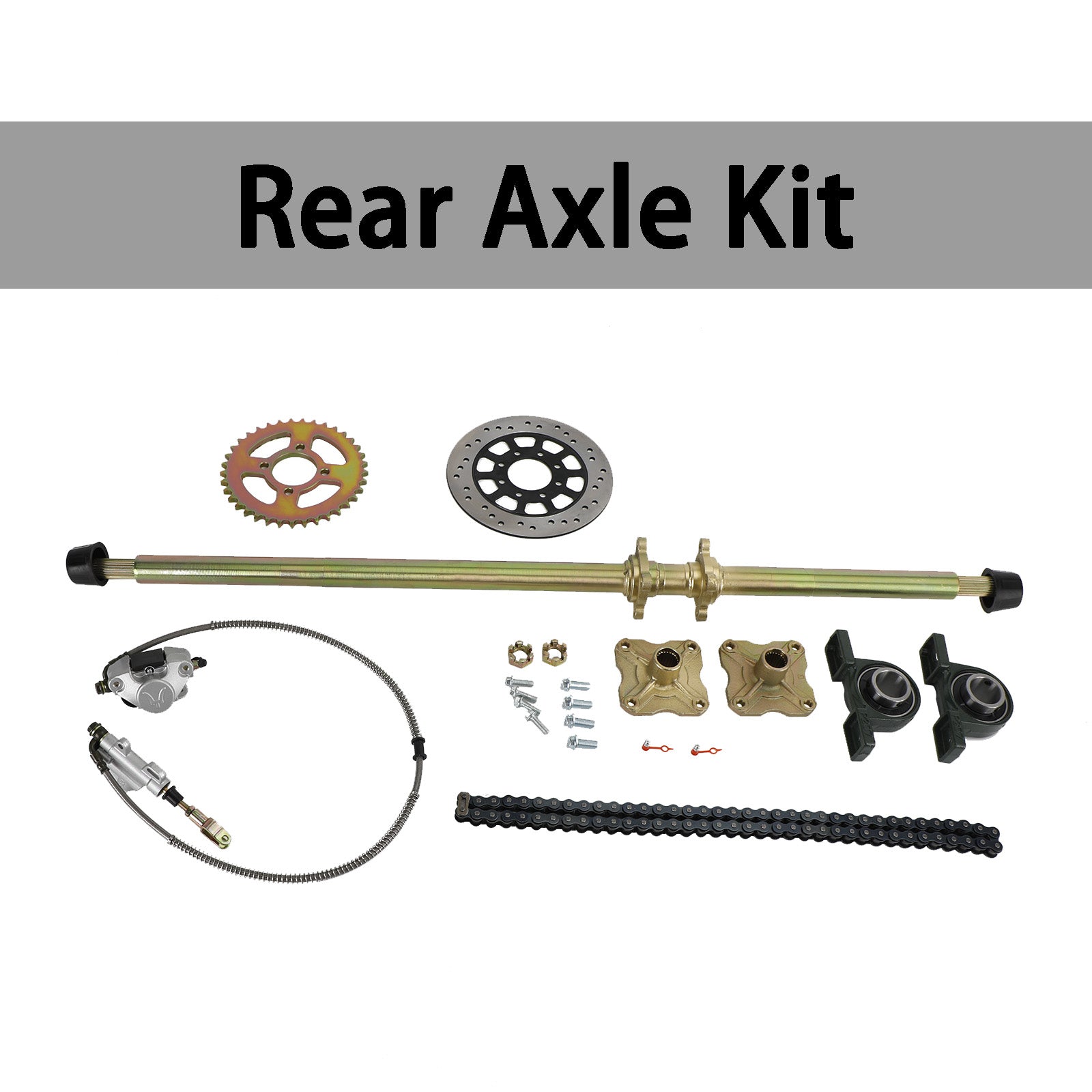 44.8" (1140mm) Rear Live Axle Assembly, Complete Kit with Brake, 37T Sprocket, Hubs & 530 Chain for Go Kart ATV Quad