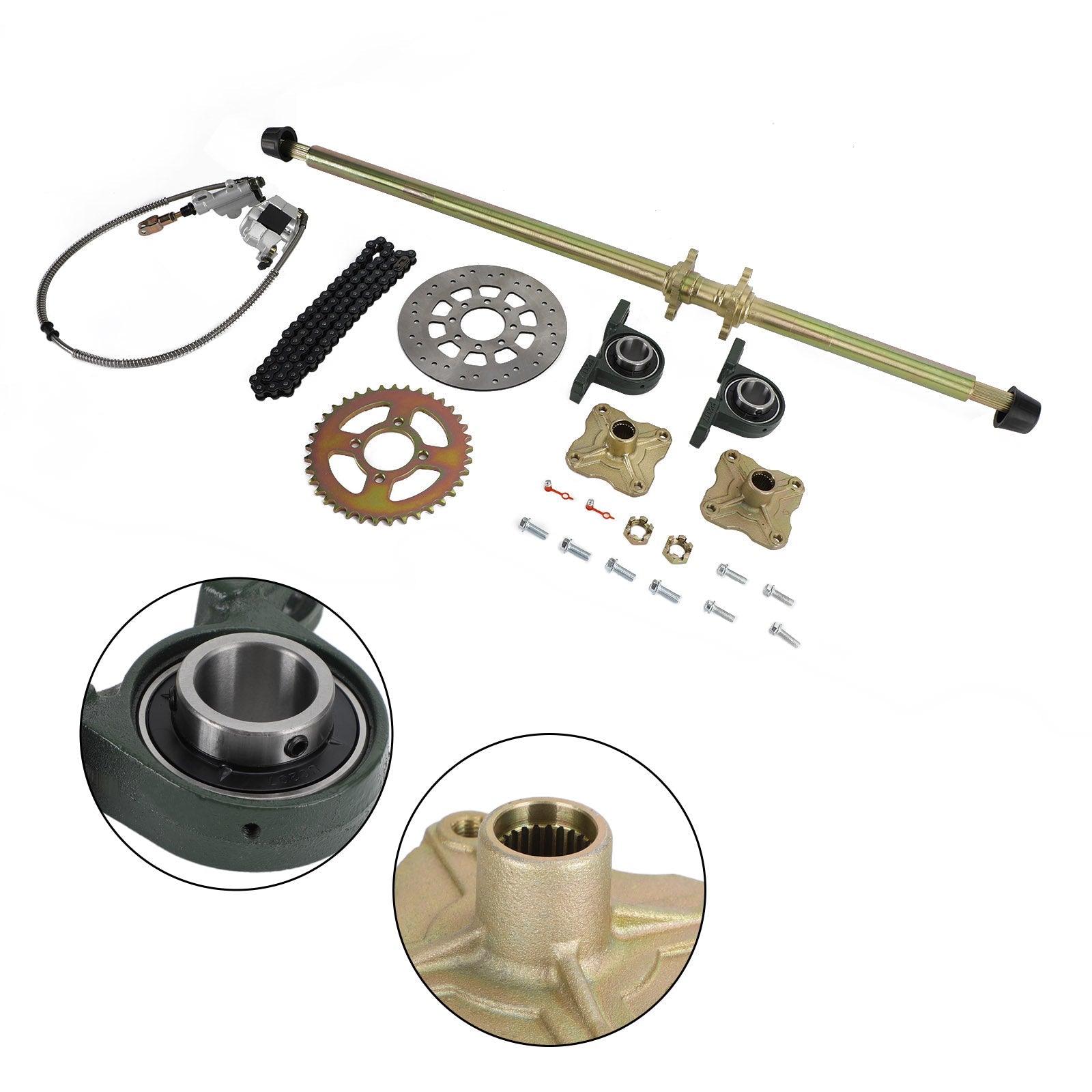 44.8" (1140mm) Rear Live Axle Assembly, Complete Kit with Brake, 37T Sprocket, Hubs & 530 Chain for Go Kart ATV Quad