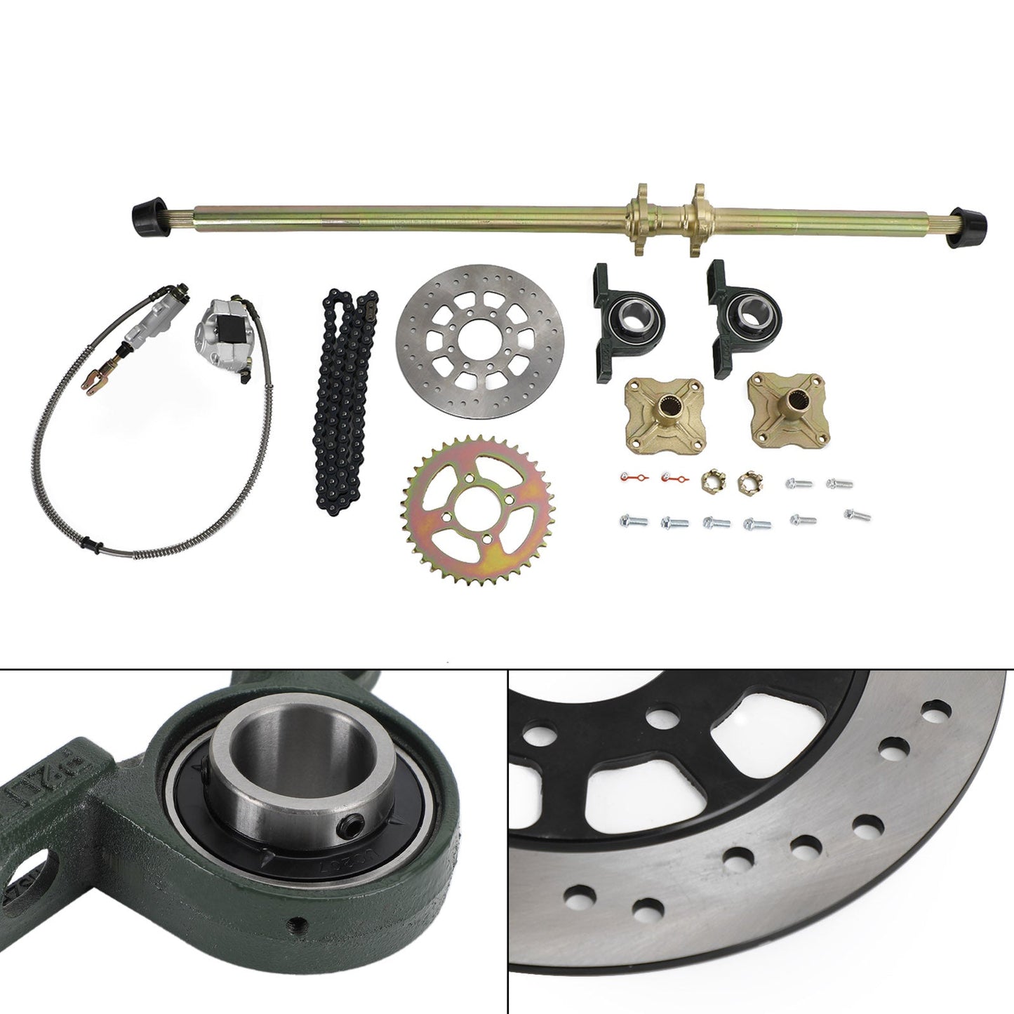 44.8" (1140mm) Rear Live Axle Assembly, Complete Kit with Brake, 37T Sprocket, Hubs & 530 Chain for Go Kart ATV Quad