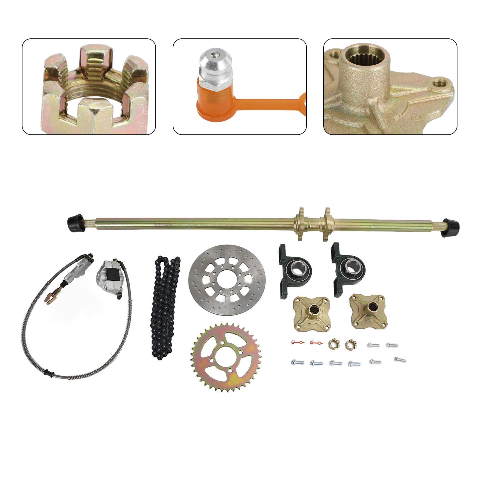 44.8" (1140mm) Rear Live Axle Assembly, Complete Kit with Brake, 37T Sprocket, Hubs & 530 Chain for Go Kart ATV Quad