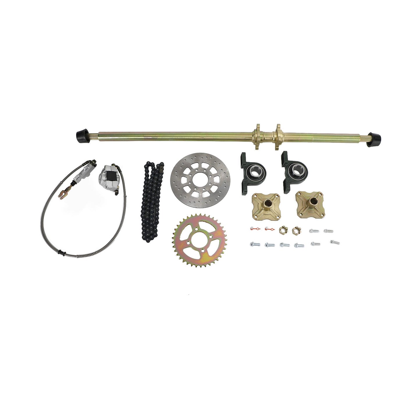 44.8" (1140mm) Rear Live Axle Assembly, Complete Kit with Brake, 37T Sprocket, Hubs & 530 Chain for Go Kart ATV Quad