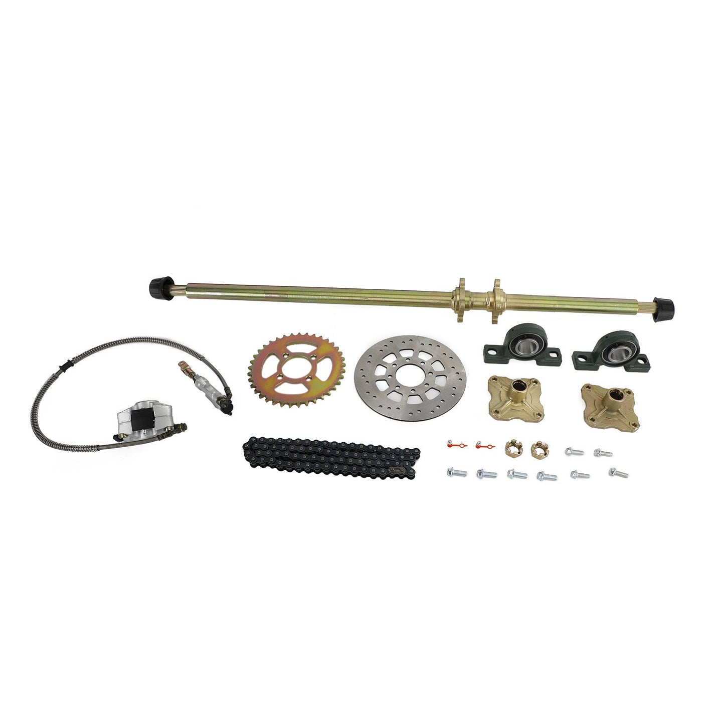 44.8" (1140mm) Rear Live Axle Assembly, Complete Kit with Brake, 37T Sprocket, Hubs & 530 Chain for Go Kart ATV Quad