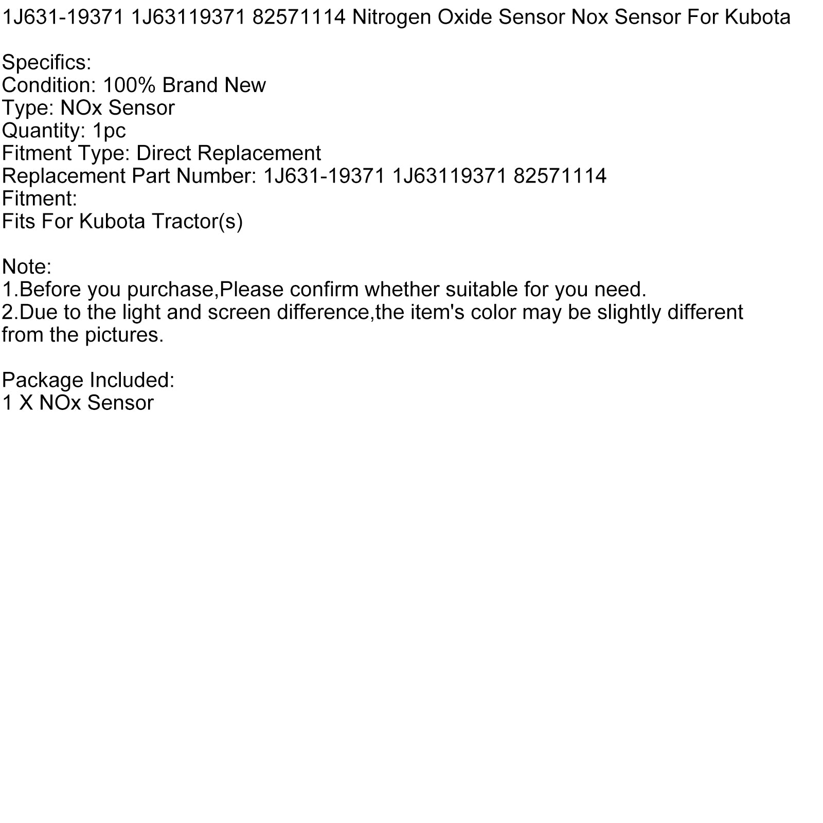 Nitrogen Oxide Sensor Nox Sensor 1J631-19371 1J63119371 82571114  For Kubota