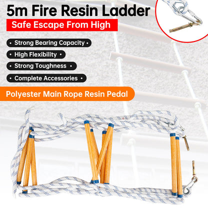5M (16ft) Folding Fire Escape Ladder for 2-Story Windows, 660 lbs Capacity, Portable Emergency Rope Ladder