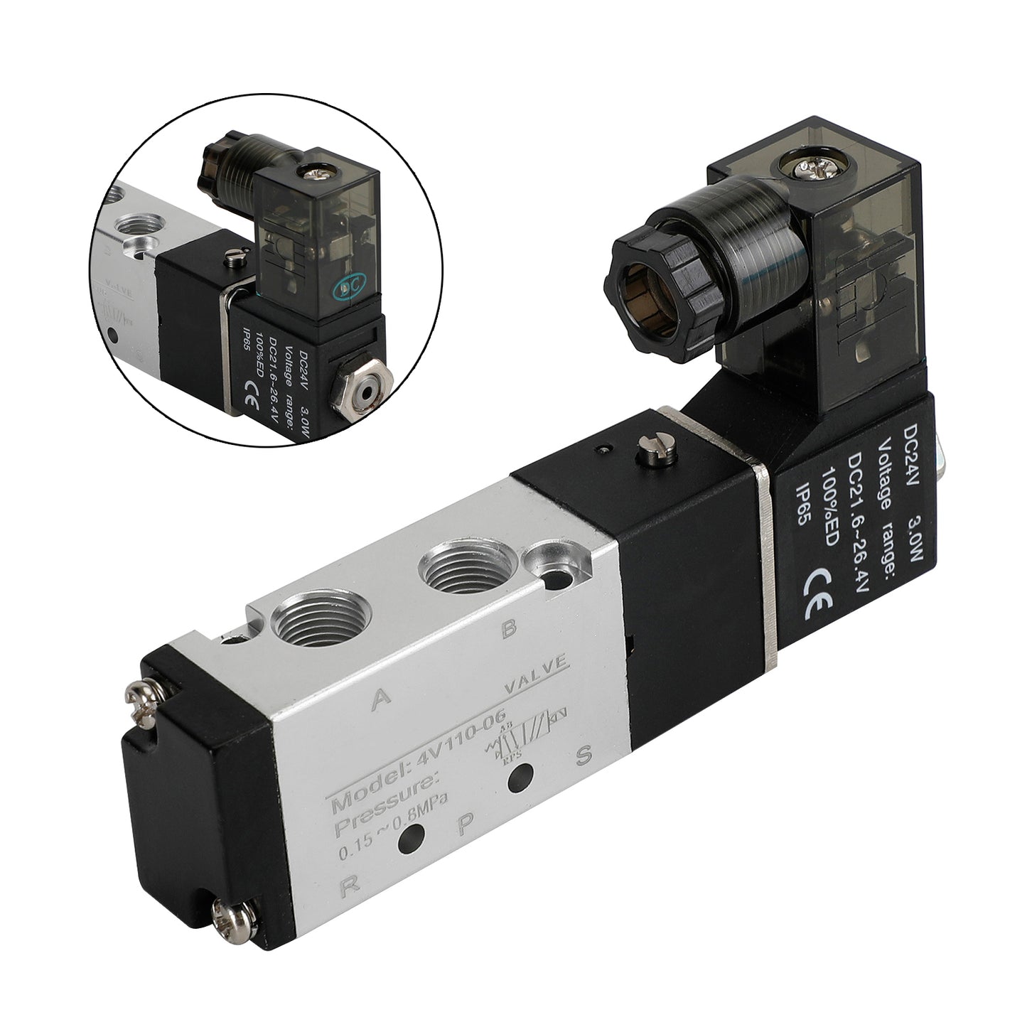 Pneumatic Electric Solenoid Air Valve 4V110-06 2 Position 5 Way PT 1/8", DC 24V