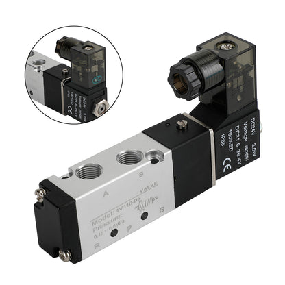 Pneumatic Electric Solenoid Air Valve 4V110-06 2 Position 5 Way PT 1/8", DC 24V