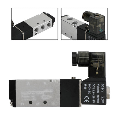 Pneumatic Electric Solenoid Air Valve 4V110-06 2 Position 5 Way PT 1/8", DC 24V