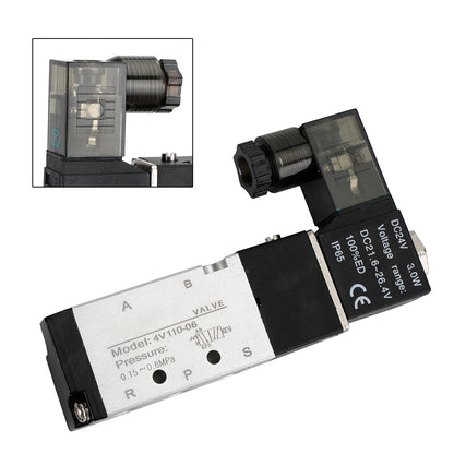 Pneumatic Electric Solenoid Air Valve 4V110-06 2 Position 5 Way PT 1/8", DC 24V