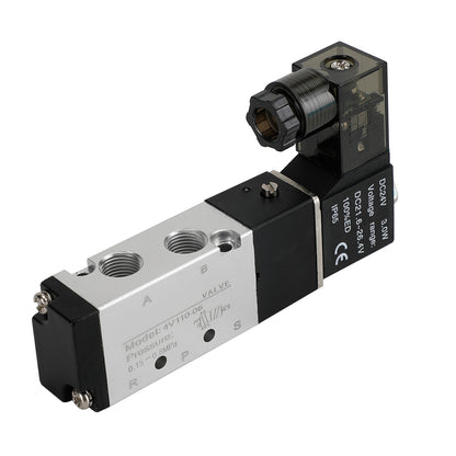 Pneumatic Electric Solenoid Air Valve 4V110-06 2 Position 5 Way PT 1/8", DC 24V